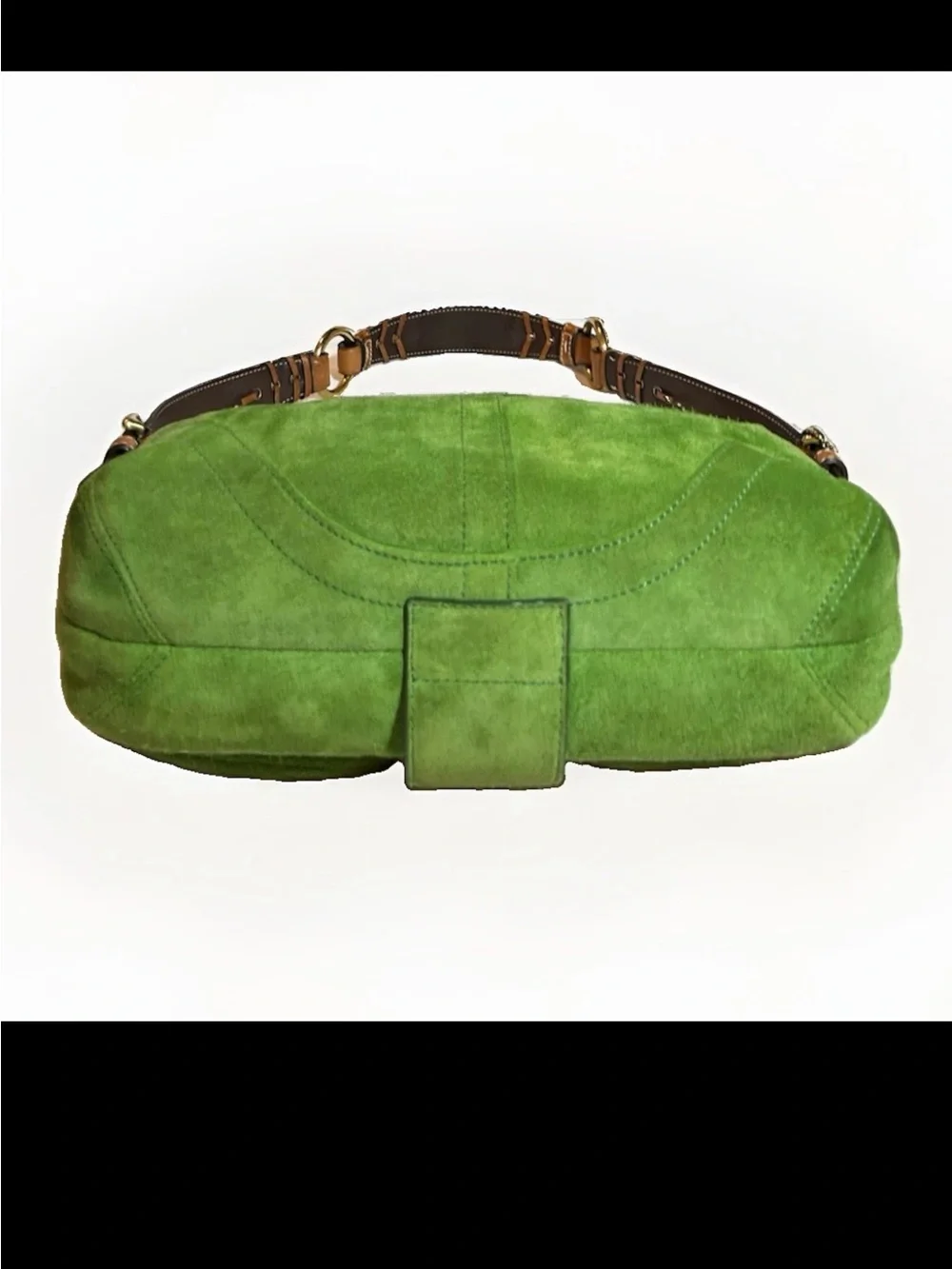 Coach Soho Flap Shoulder Bag, Green Split Suede, Brown Corset Laced Strap 2004